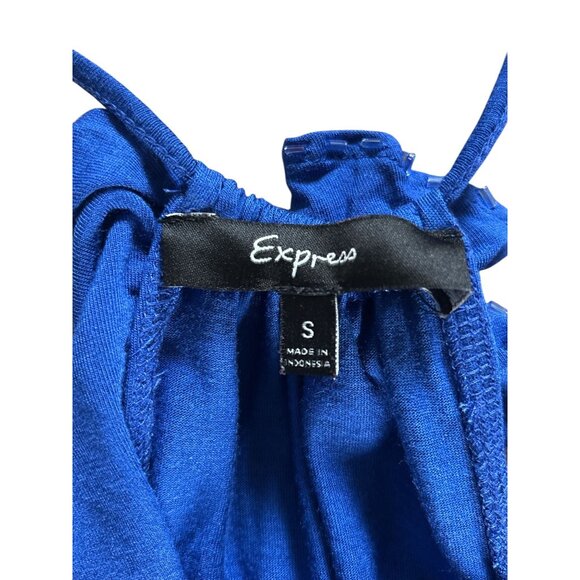 Express Womens Ruffled Halter Top S Blue 100% Lightweight Beaded Summer Party - Picture 5 of 6